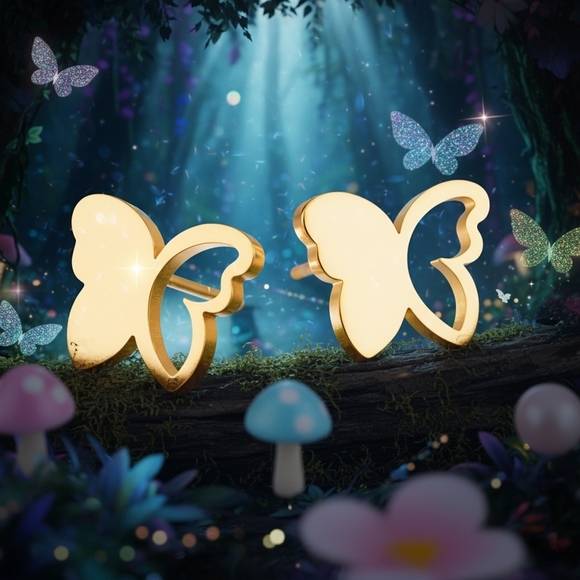 🆕️Glamorous 18K Gold-Plated Butterfly Stud Earrings Minimalistic Fashion Style - Picture 3 of 12